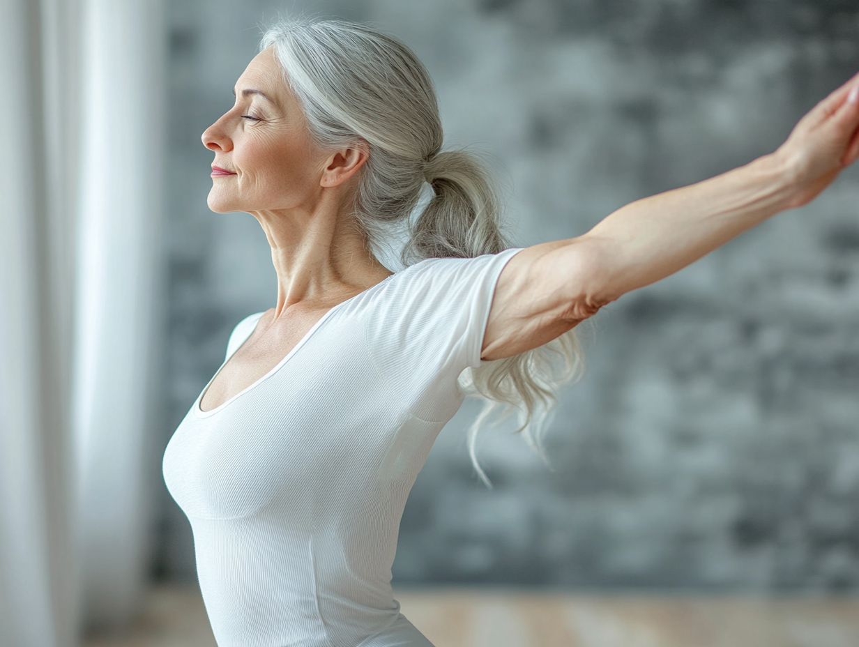 Йога инструктор консултира възрастна жена